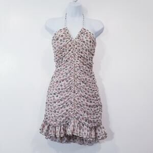 ZARA Floral Halter Neck Dress Ruffle Metallic Strips Mini Floral Dress